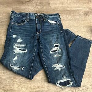 American Eagle Outfitters Women's Ripped Dark Blue Skinny Jeans
